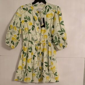 NWT Layered With Love Lemon Print Drawstring Waist Dress - Yellow & Green Size L